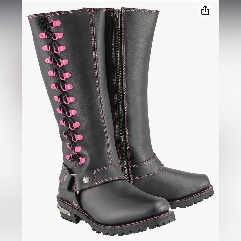 NEW!! Women's Black 14-inch Leather Harness Boot size 8